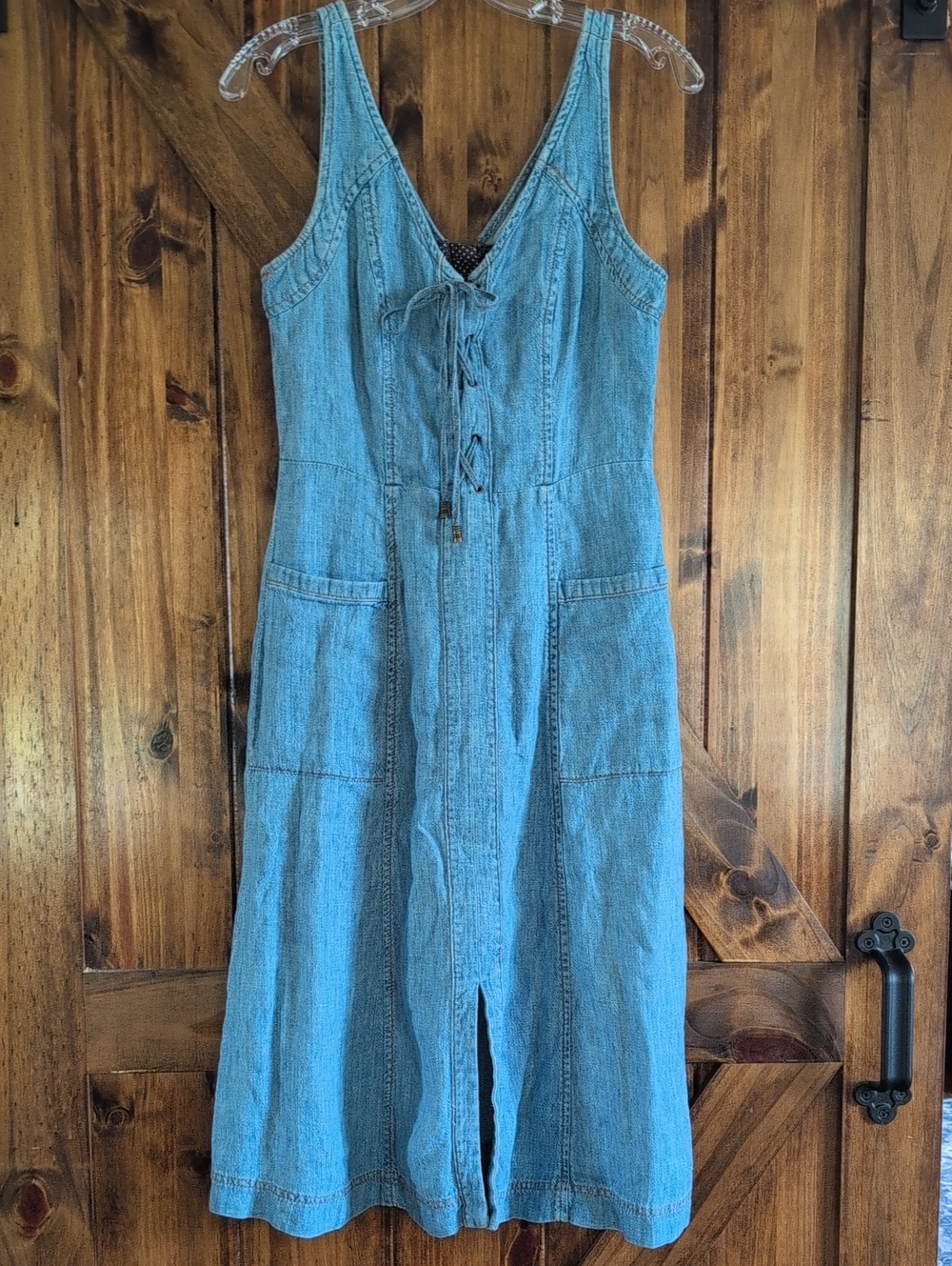 Holding Horses Light Denim Linen Blend Dress Sz 4 Lace-Up Front